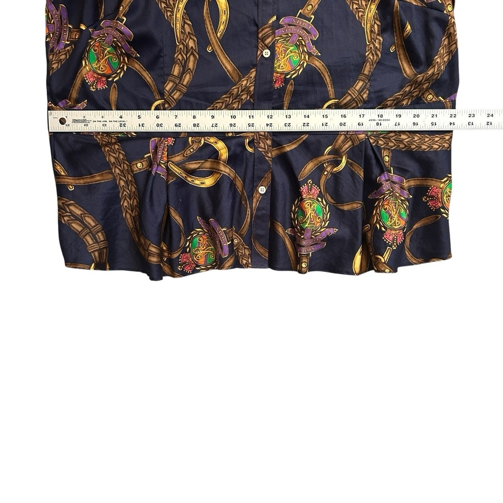 Lauren RALPH LAUREN Equestrian Print Top sz 16W Blue Long Sleeve Peplum Cotton - Picture 7 of 10